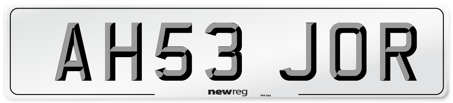 AH53 JOR Number Plate from New Reg